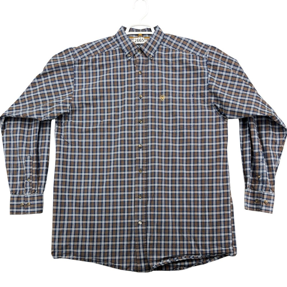 Ariat Pro Series Mens L Tall Stretch Plaid Long Sleeve Button Down Shirt